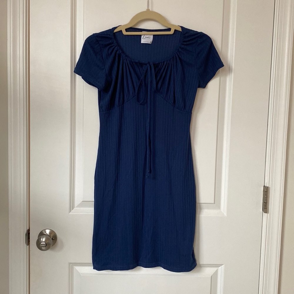Navy Blue Tie Front Bodycon Dress, Livi by Olivia Rae Dress, Size Small